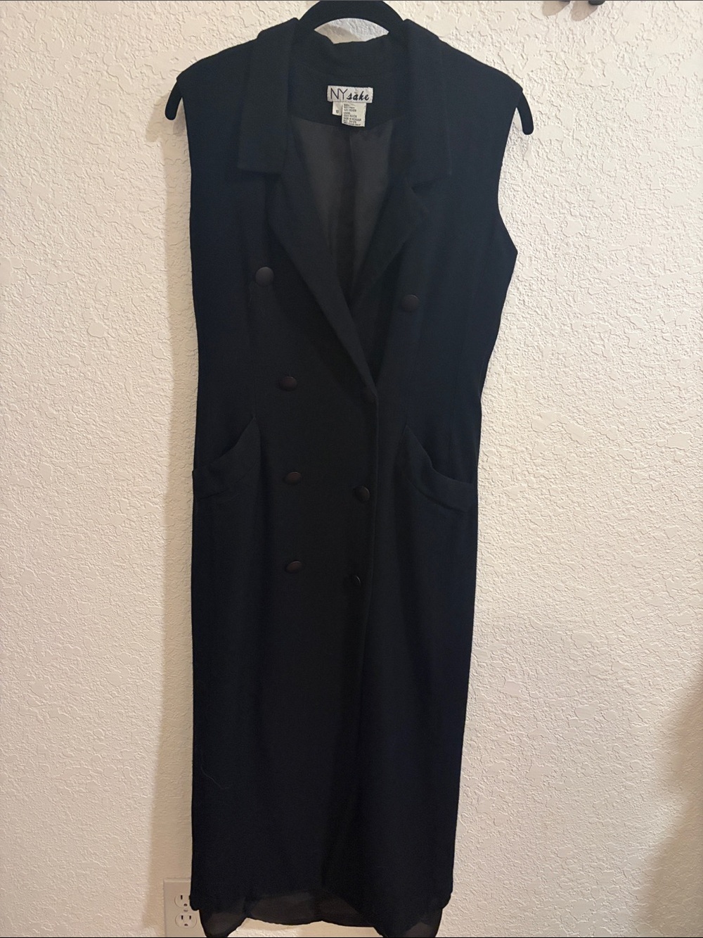 VintageSleeveless Double-Breasted Long Black Vest Dress